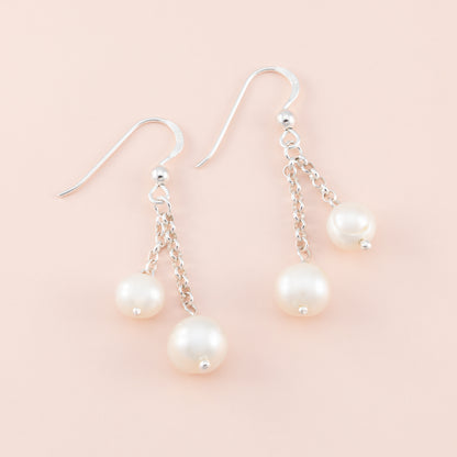 Sterling Silver Pearl and Chain Earrings - The Silver Alchemist