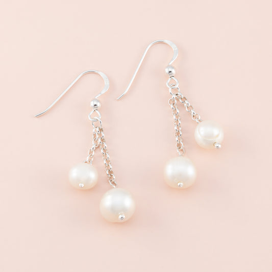 Sterling Silver Pearl and Chain Earrings - The Silver Alchemist