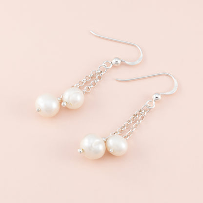 Sterling Silver Pearl and Chain Earrings - The Silver Alchemist