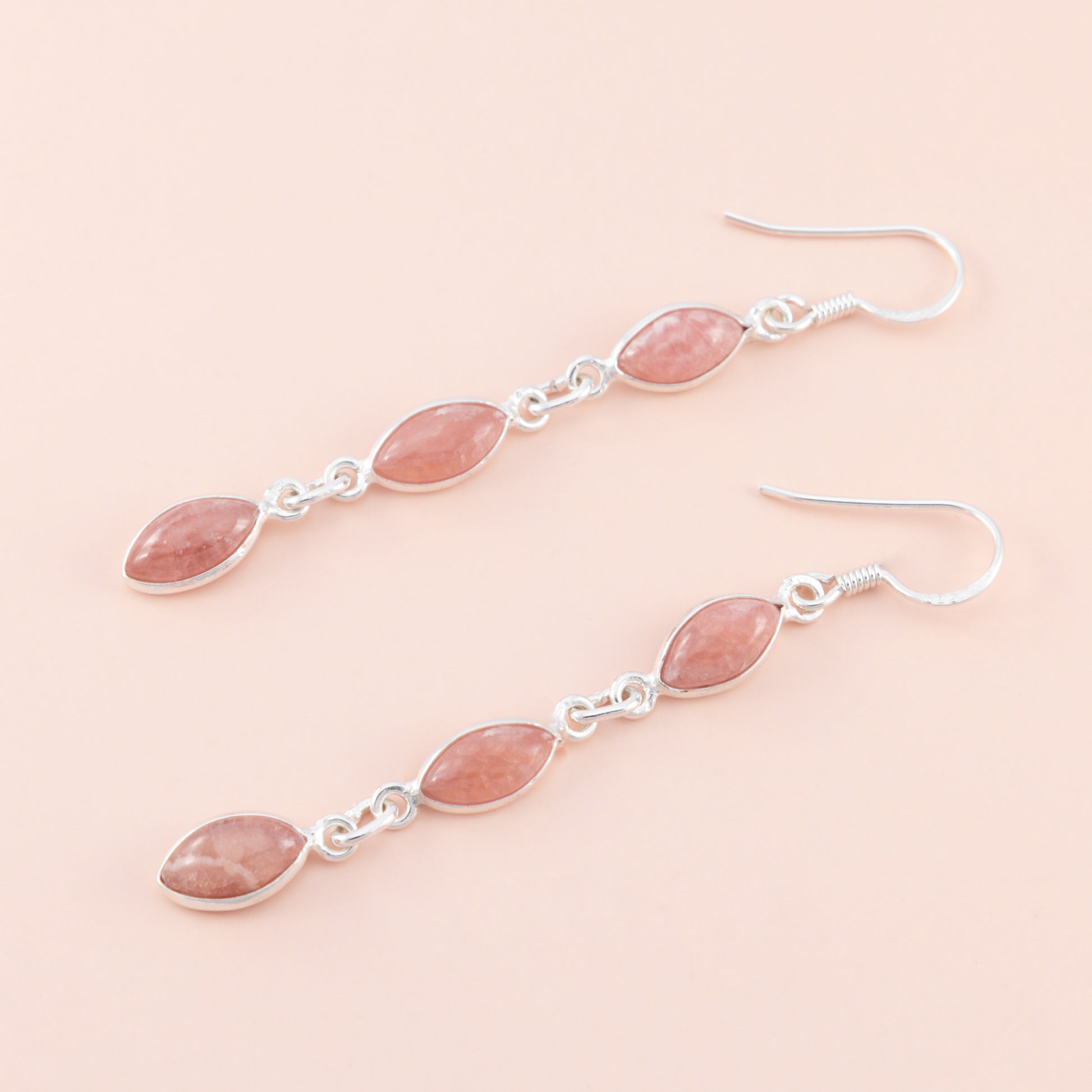 Sterling Silver Rhodochrosite Long Earrings - The Silver Alchemist