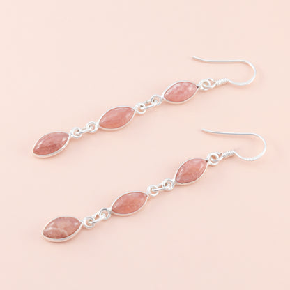 Sterling Silver Rhodochrosite Long Earrings - The Silver Alchemist