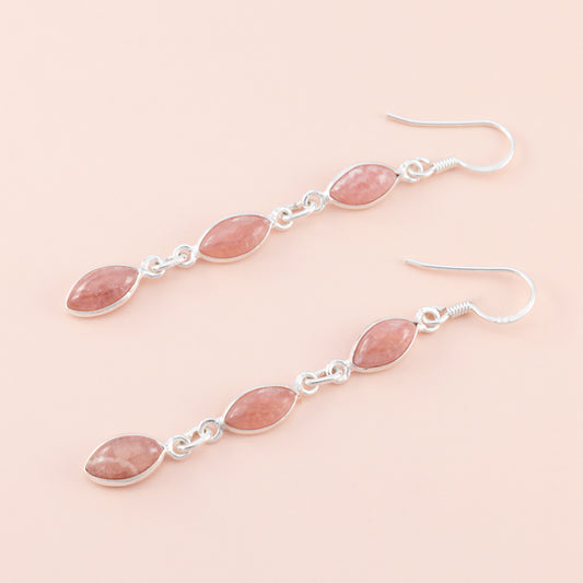 Sterling Silver Rhodochrosite Long Earrings - The Silver Alchemist