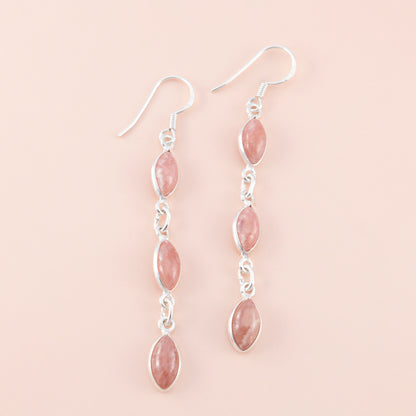 Sterling Silver Rhodochrosite Long Earrings - The Silver Alchemist