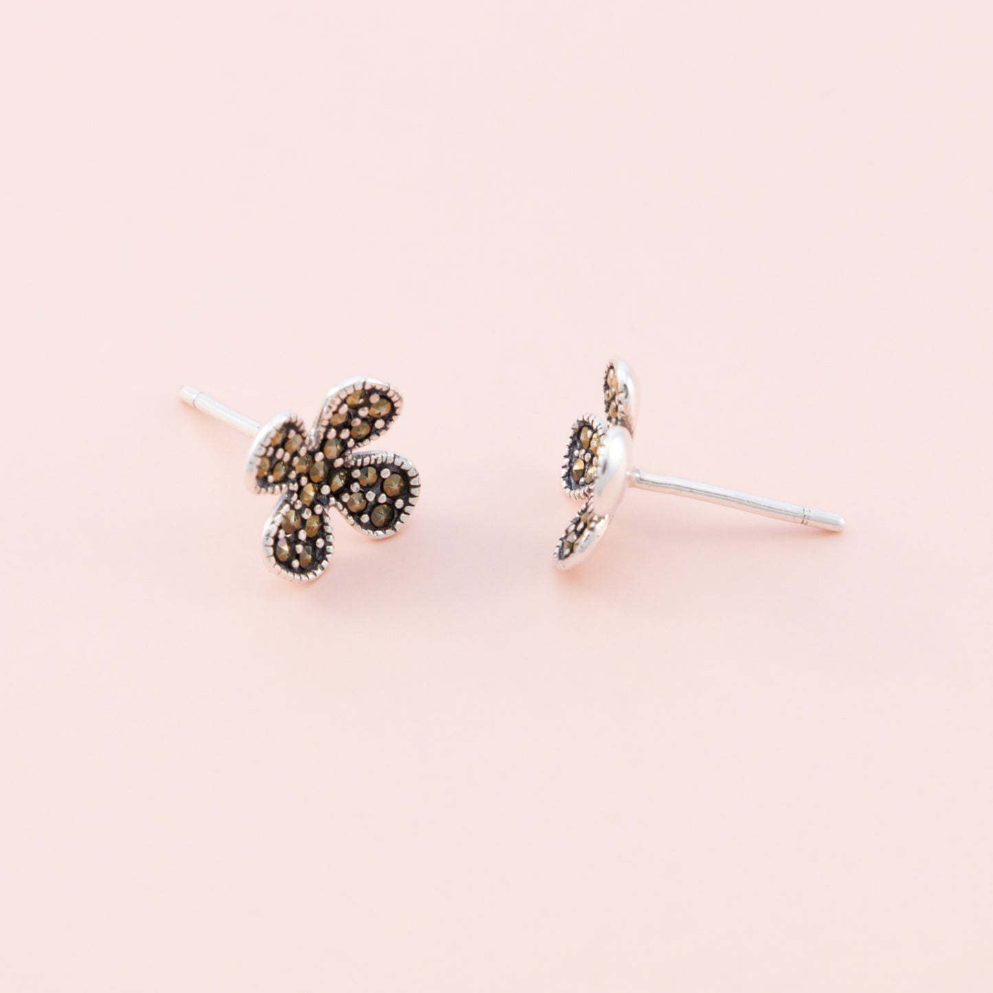 Sterling Silver Clover Marcasite Studs - The Silver Alchemist