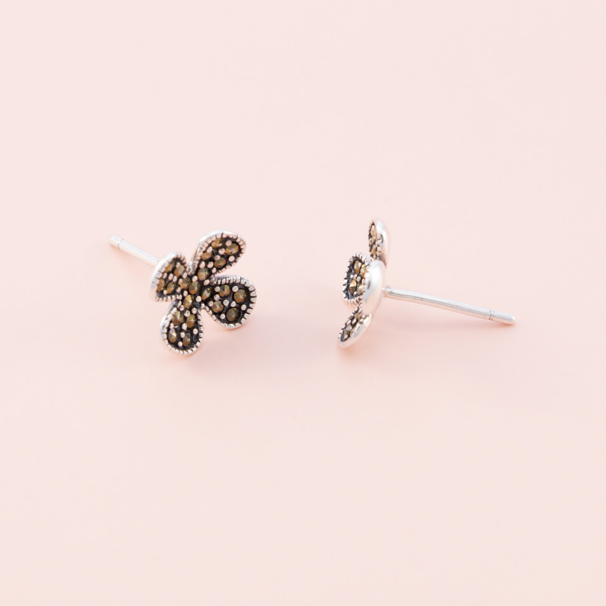 Sterling Silver Clover Marcasite Studs - The Silver Alchemist