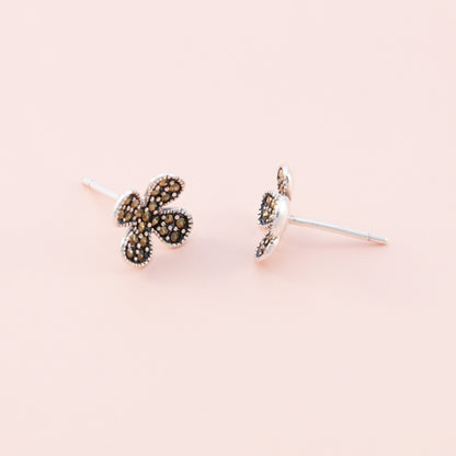 Sterling Silver Clover Marcasite Studs - The Silver Alchemist