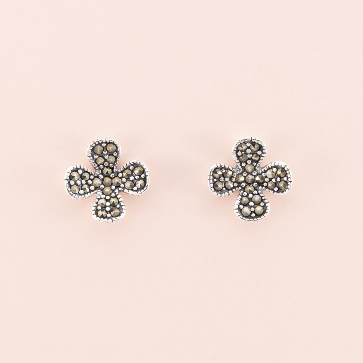 Sterling Silver Clover Marcasite Studs - The Silver Alchemist