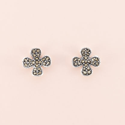 Sterling Silver Clover Marcasite Studs - The Silver Alchemist