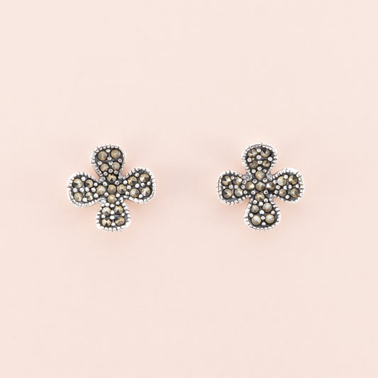 Sterling Silver Clover Marcasite Studs - The Silver Alchemist