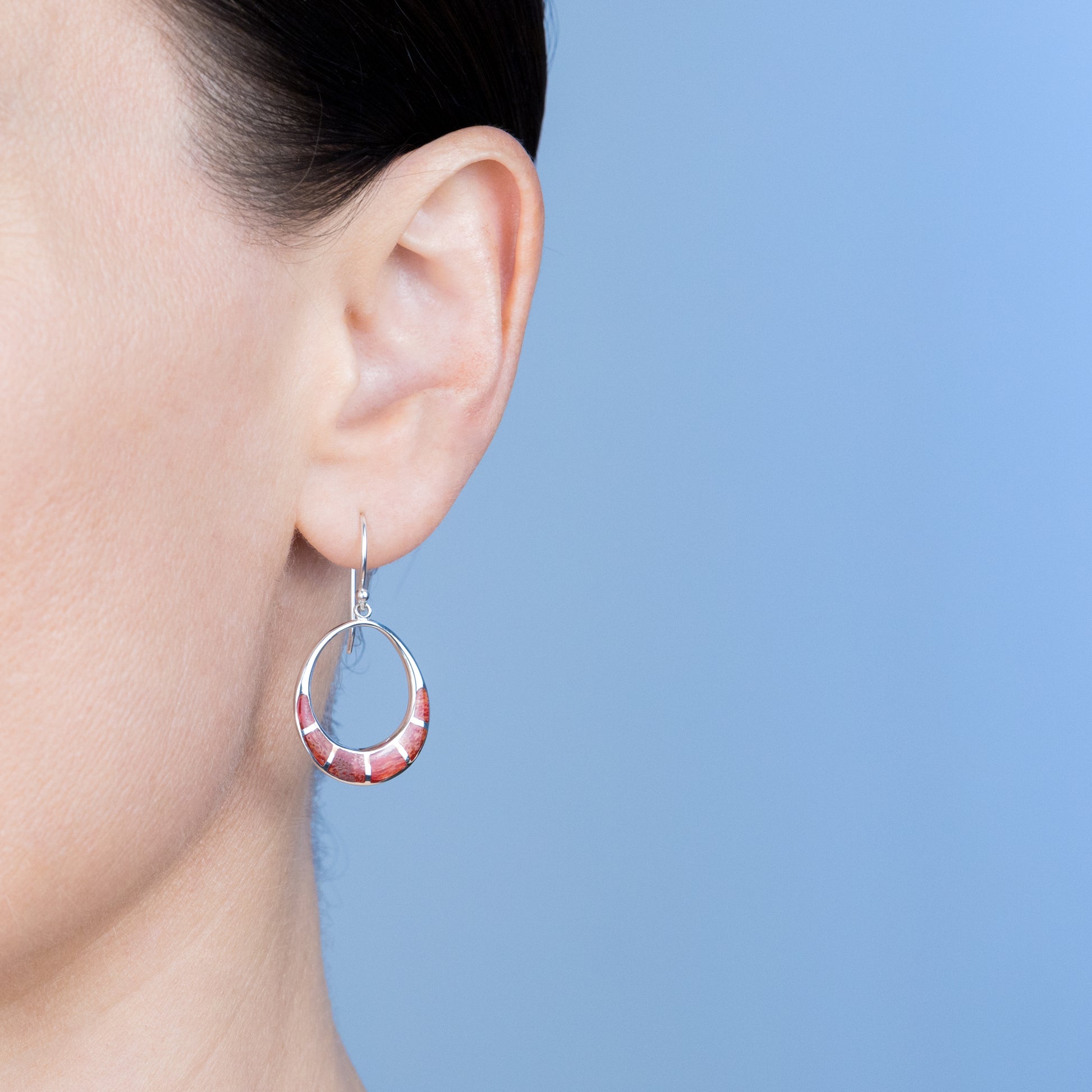 Sterling Silver Red Coral Hoop Earring - The Silver Alchemist