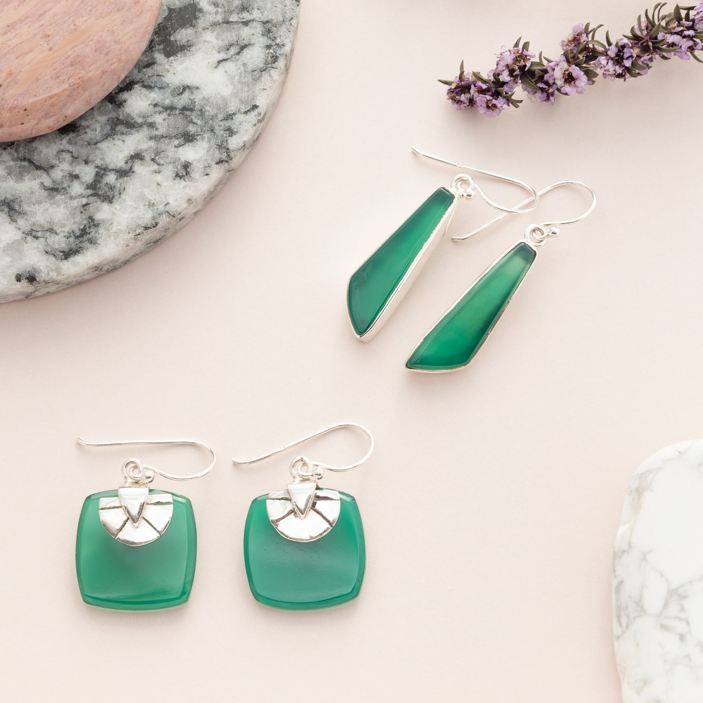 Sterling Silver Green Onyx Drop Earrings - The Silver Alchemist