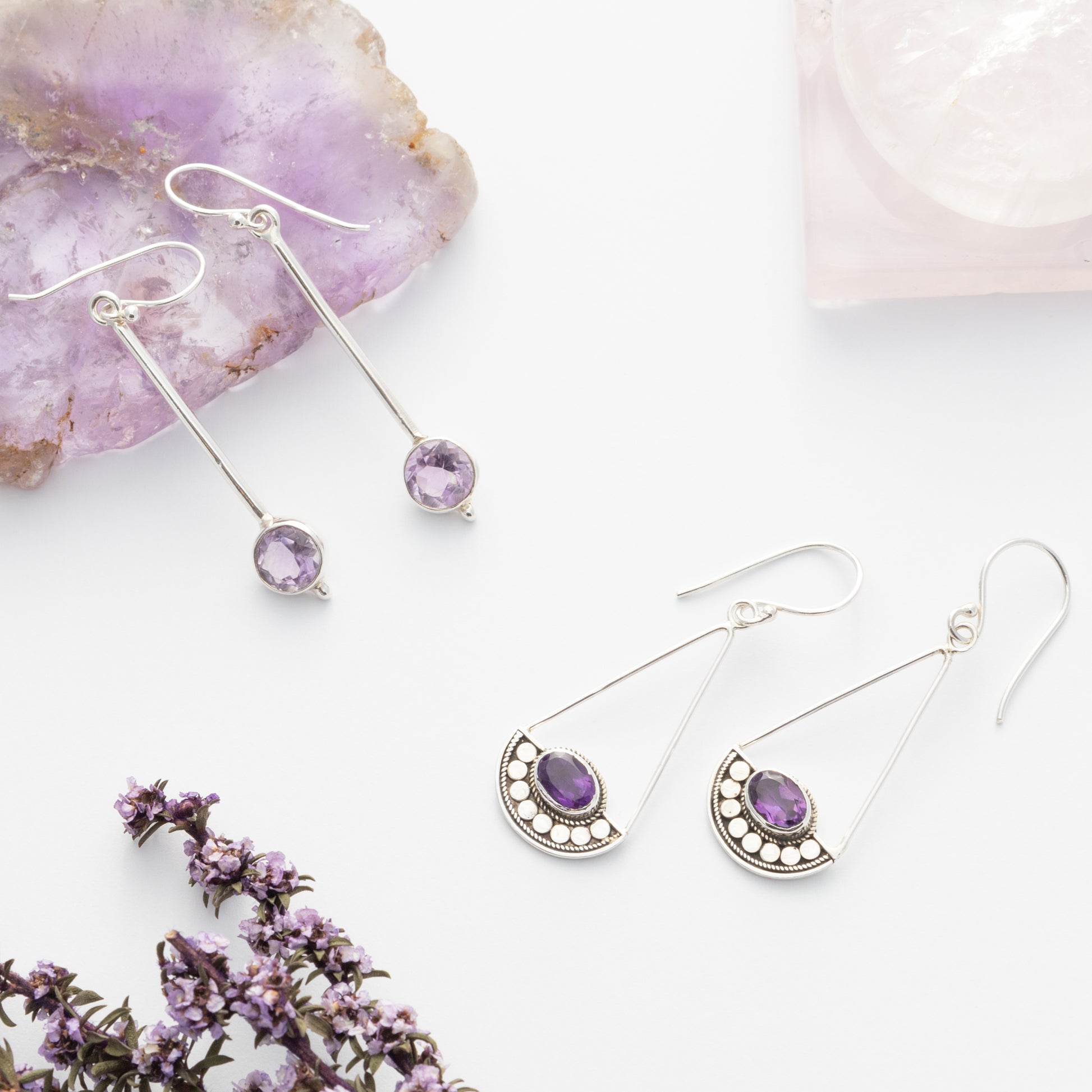 Sterling Silver Amethyst Faceted Drop Earrings - The Silver Alchemist