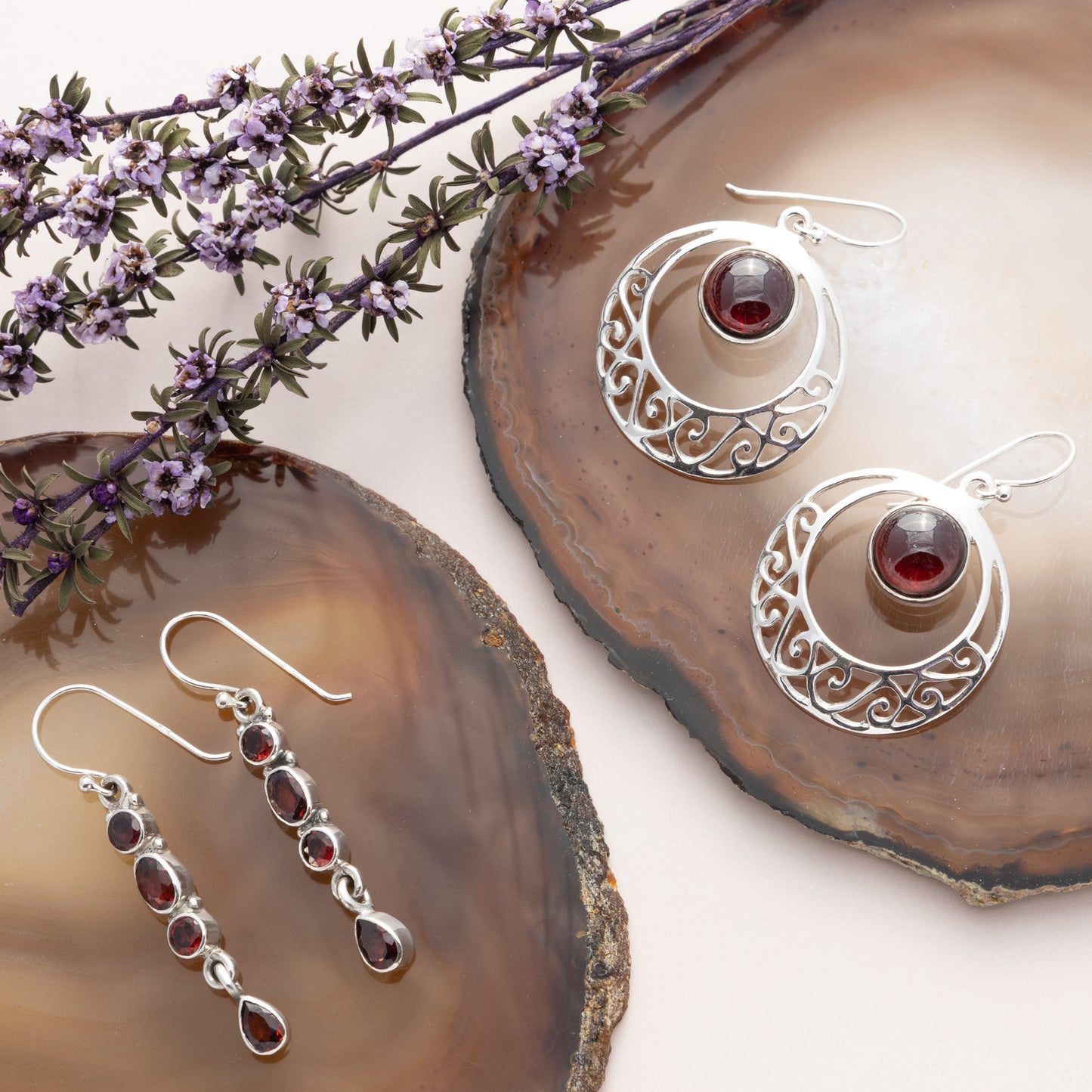 Sterling Silver Garnet Filigree Dangle Earrings - The Silver Alchemist