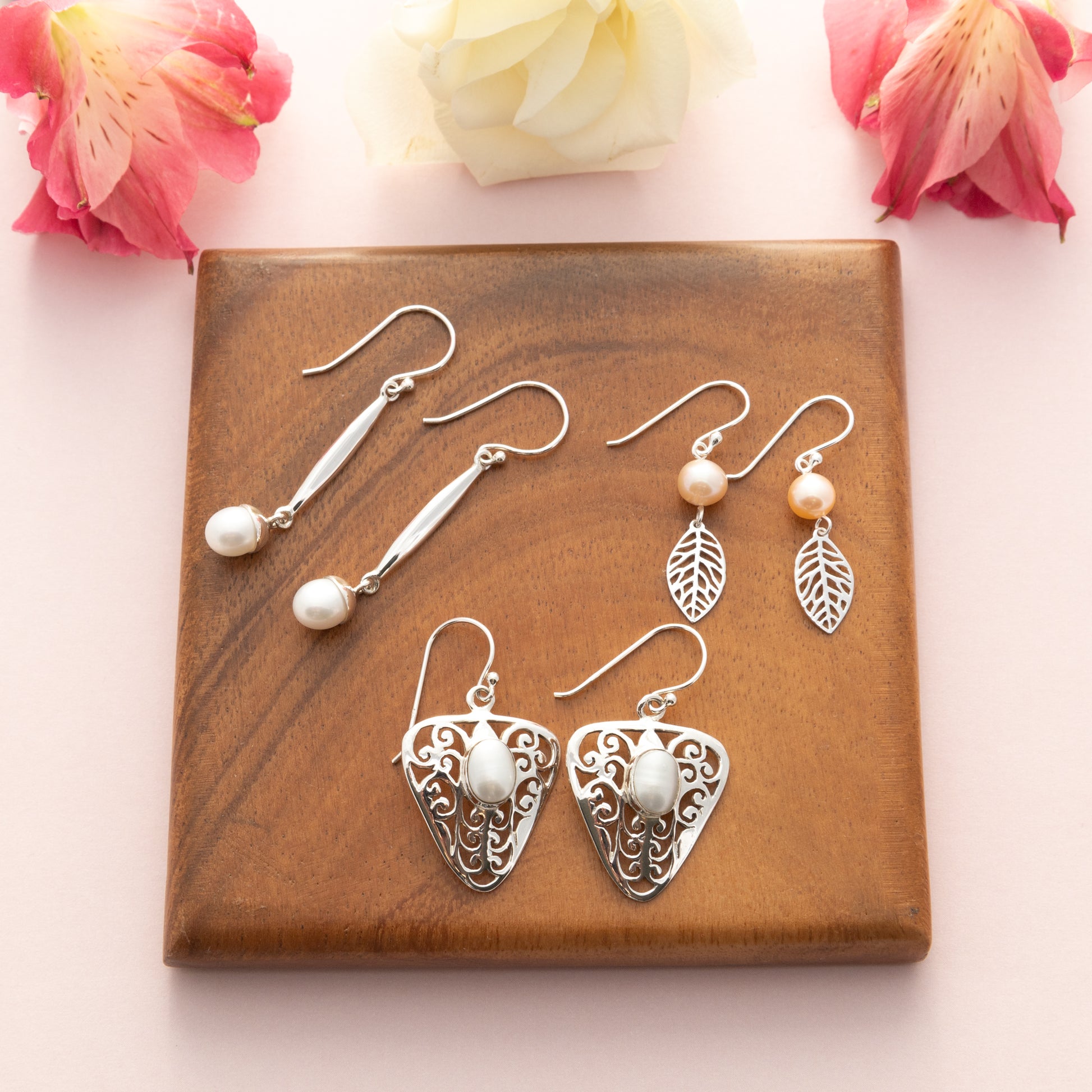 Sterling Silver Pearl Filigree Dangle Earrings - The Silver Alchemist