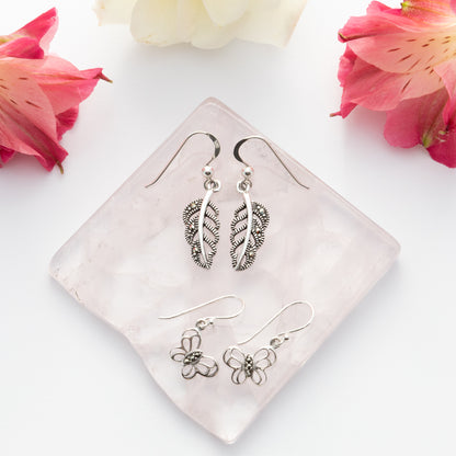 Sterling Silver Leaf Marcasite Earrings - The Silver Alchemist