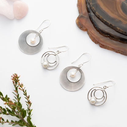 Sterling Silver Disc and Pearl Earrings - The Silver Alchemist