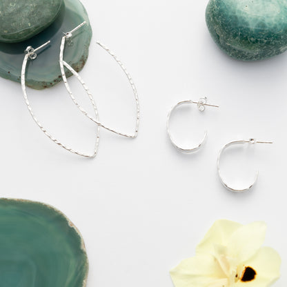 Sterling Silver Teardrop Hammered Hoops - The Silver Alchemist