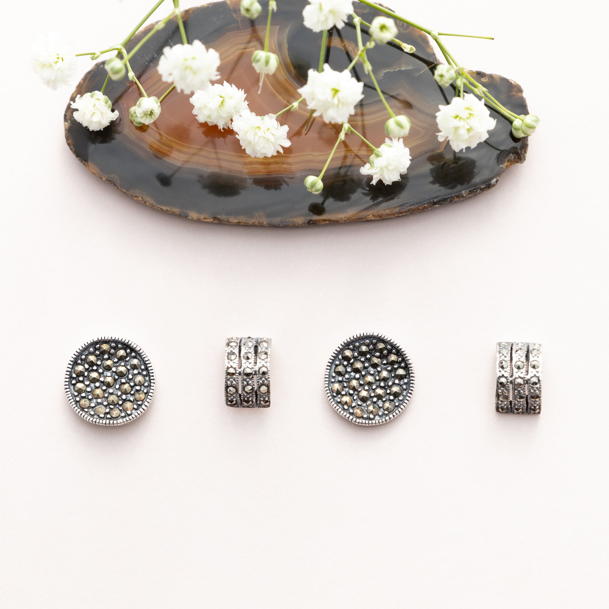 Sterling Silver Round Marcasite Studs - The Silver Alchemist