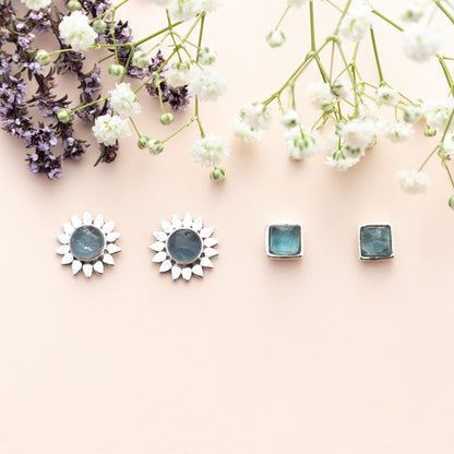 Sterling Silver Apatite Flower Studs - The Silver Alchemist