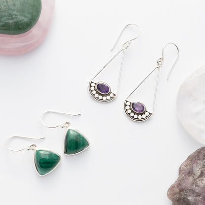 Sterling Silver Amethyst Gemstone Dangle Earrings - The Silver Alchemist