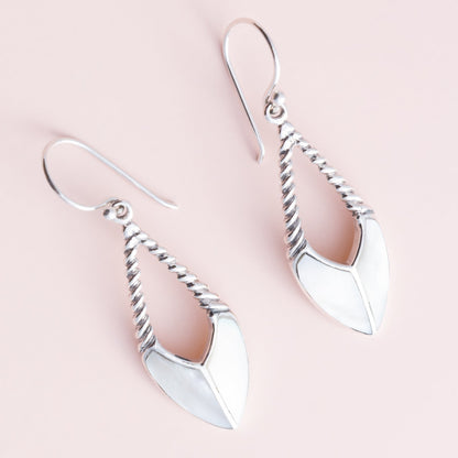 Sterling Silver Mother of Pearl Twisted Drop Earrings - The Silver Alchemist