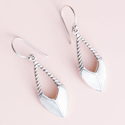 Sterling Silver Mother of Pearl Twisted Drop Earrings - The Silver Alchemist