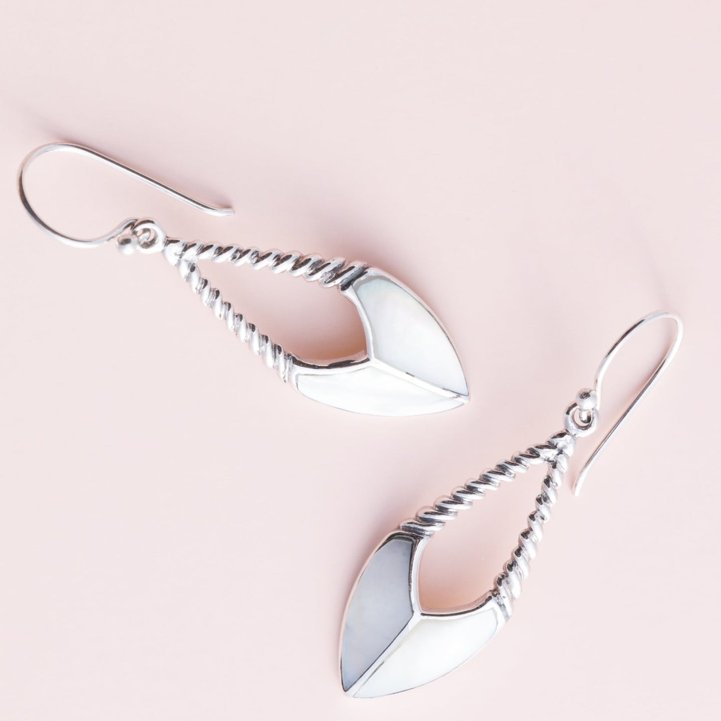 Sterling Silver Mother of Pearl Twisted Drop Earrings - The Silver Alchemist