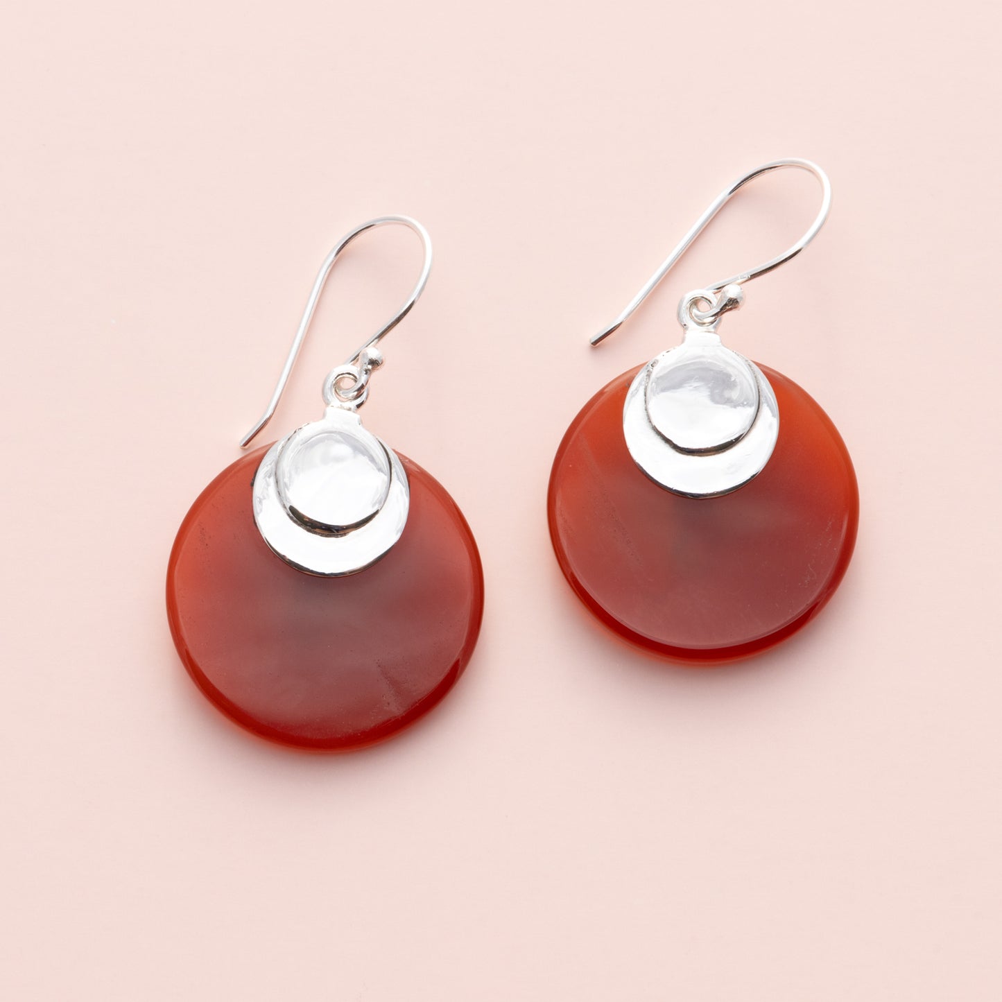 Sterling Silver Carnelian Solid Circle Earrings - The Silver Alchemist