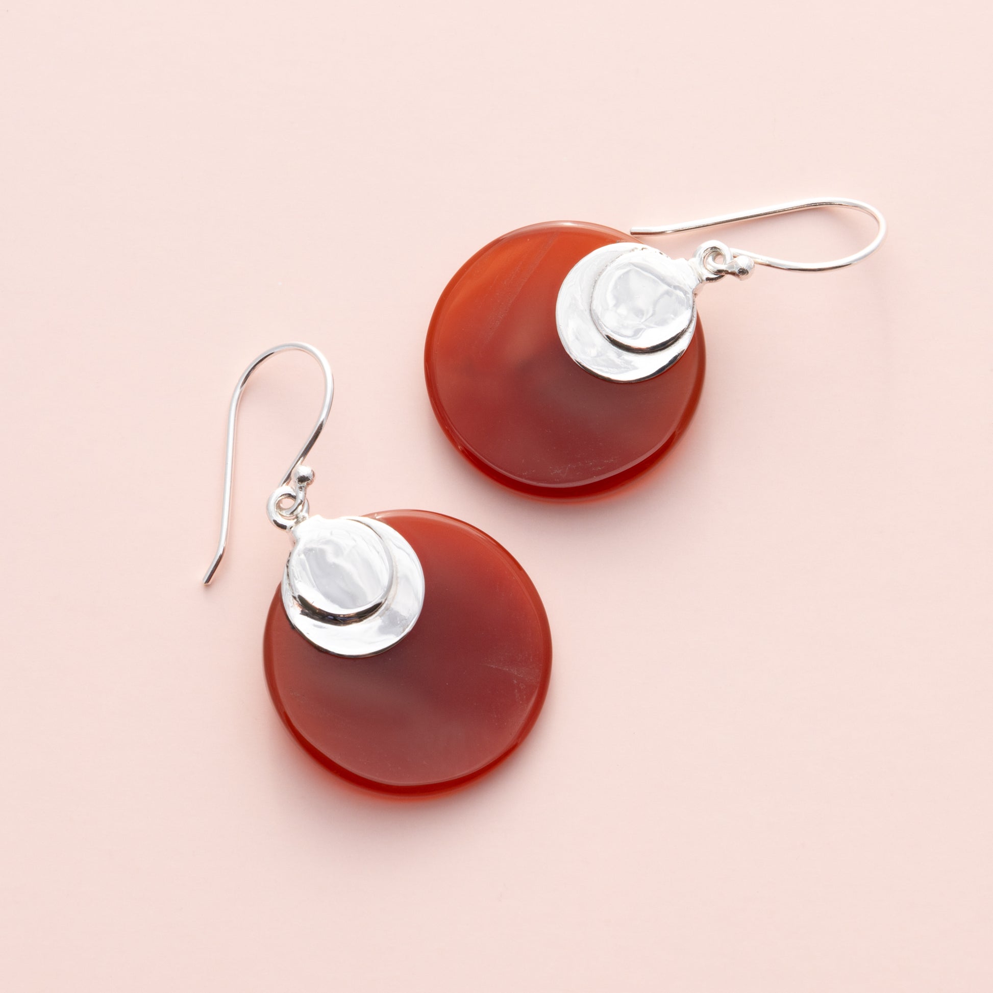 Sterling Silver Carnelian Solid Circle Earrings - The Silver Alchemist