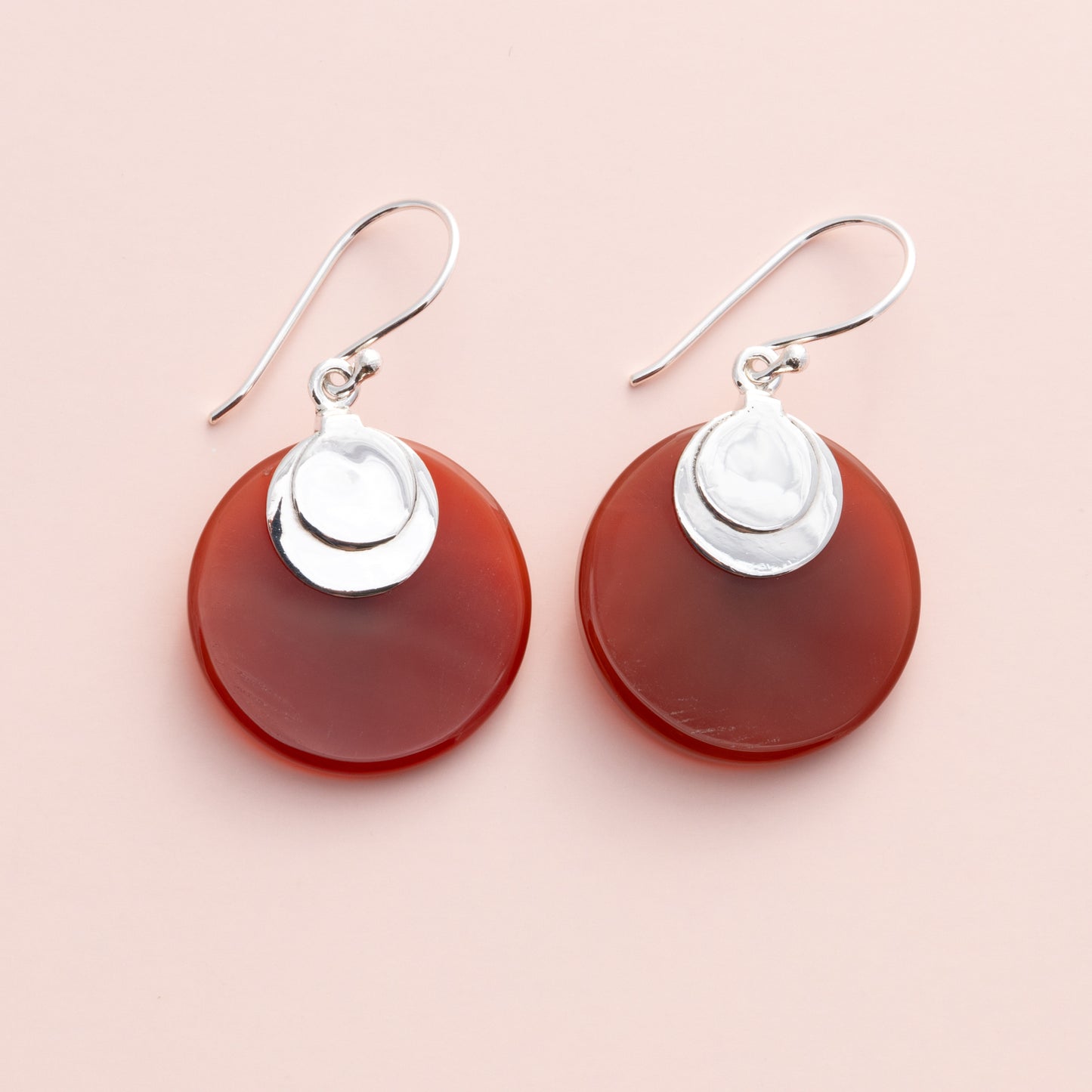 Sterling Silver Carnelian Solid Circle Earrings - The Silver Alchemist