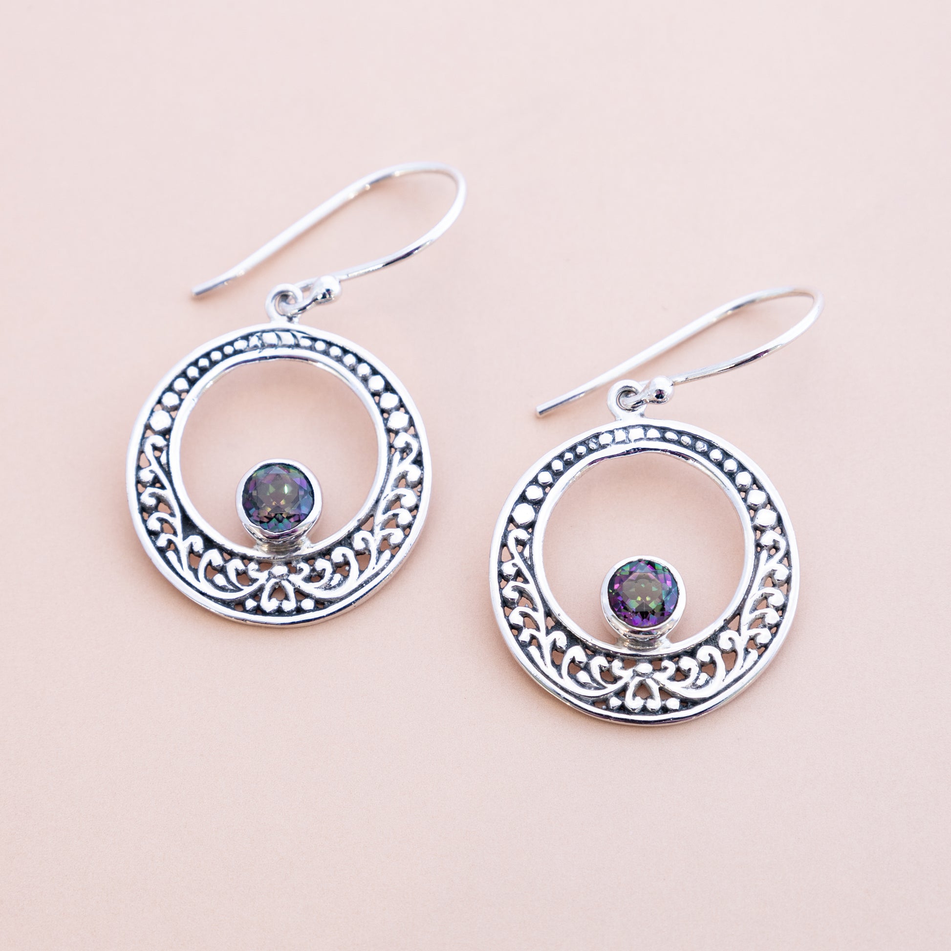 Sterling Silver Mystic Topaz Filigree Earrings - The Silver Alchemist