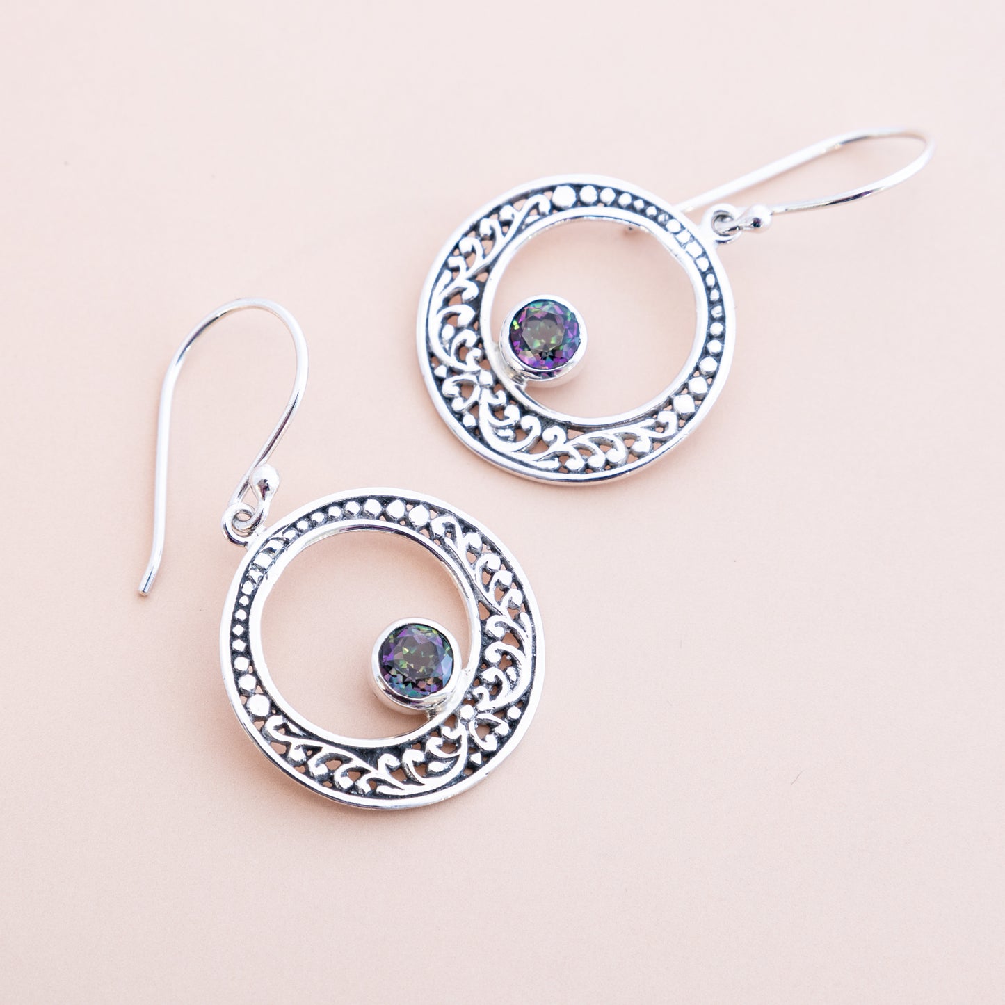 Sterling Silver Mystic Topaz Filigree Earrings - The Silver Alchemist