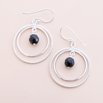 LAST PAIR - Black Onyx Double Hoop Earrings