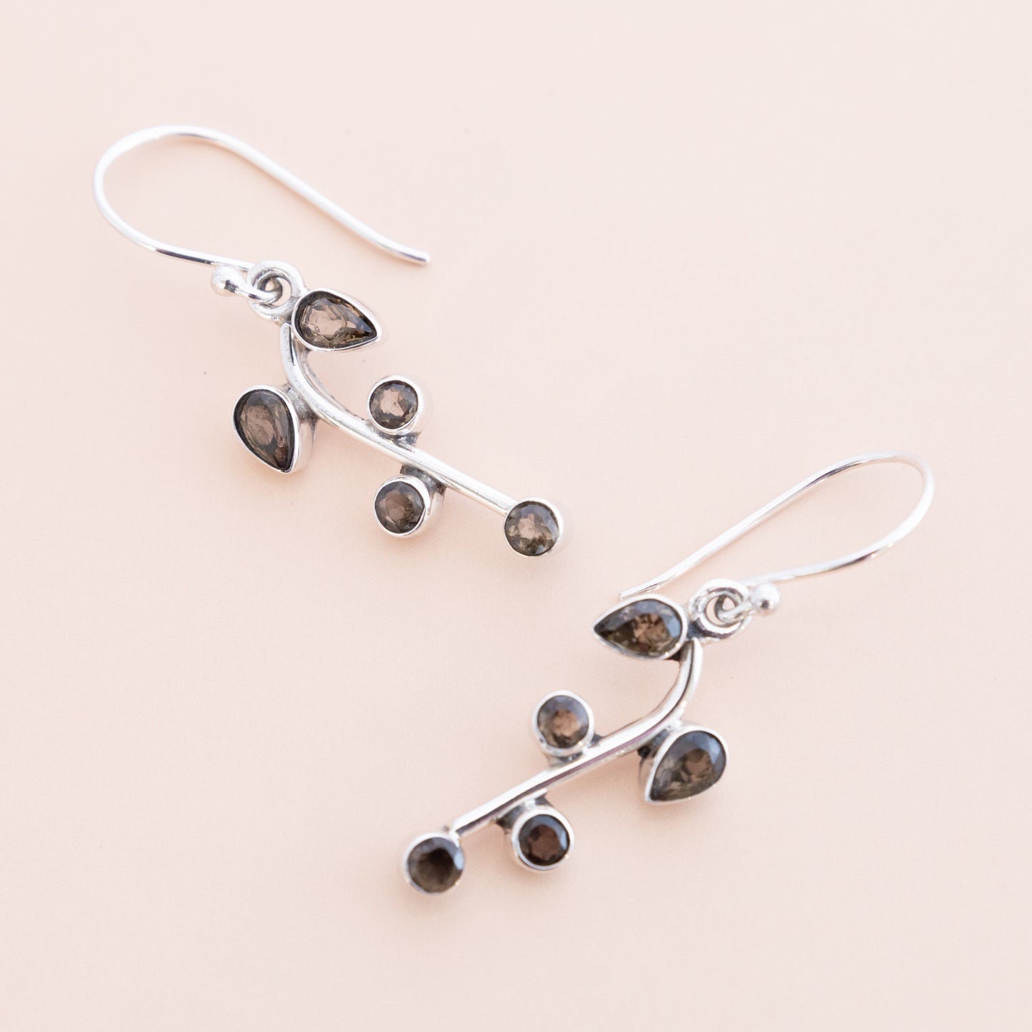 Sterling Silver Smoky Quartz Leaf Earrings - The Silver Alchemist