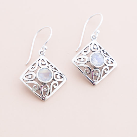 Sterling Silver Rainbow Moonstone Filigree Earrings - The Silver Alchemist