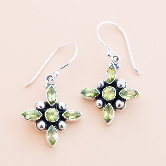 Sterling Silver Peridot Flower Dangle Earrings - The Silver Alchemist