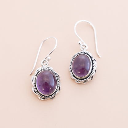 LAST PAIR - Oval Amethyst Gemstone Earrings
