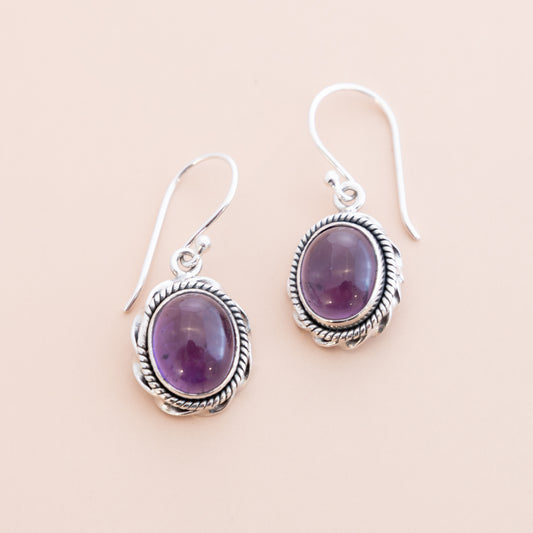 LAST PAIR - Oval Amethyst Gemstone Earrings