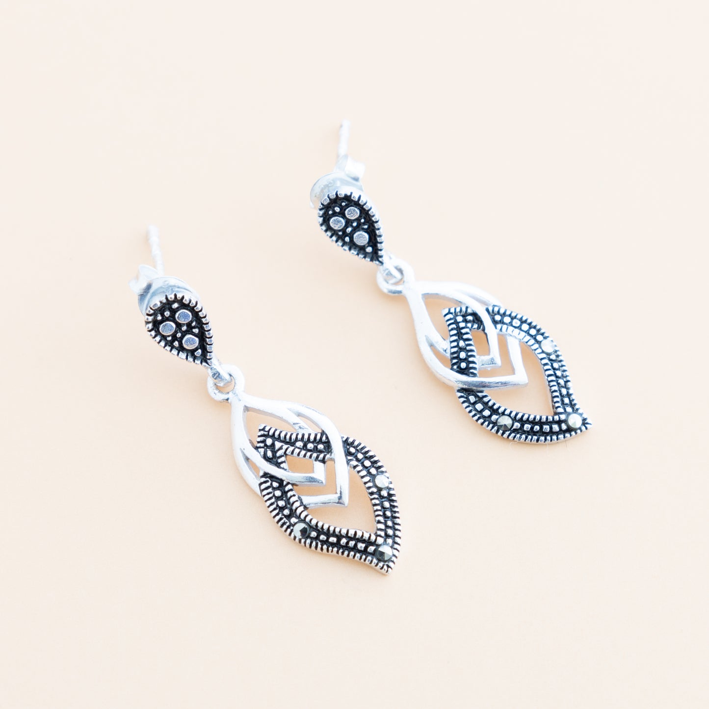 LAST PAIR - Elegant Marcasite Dangle Studs