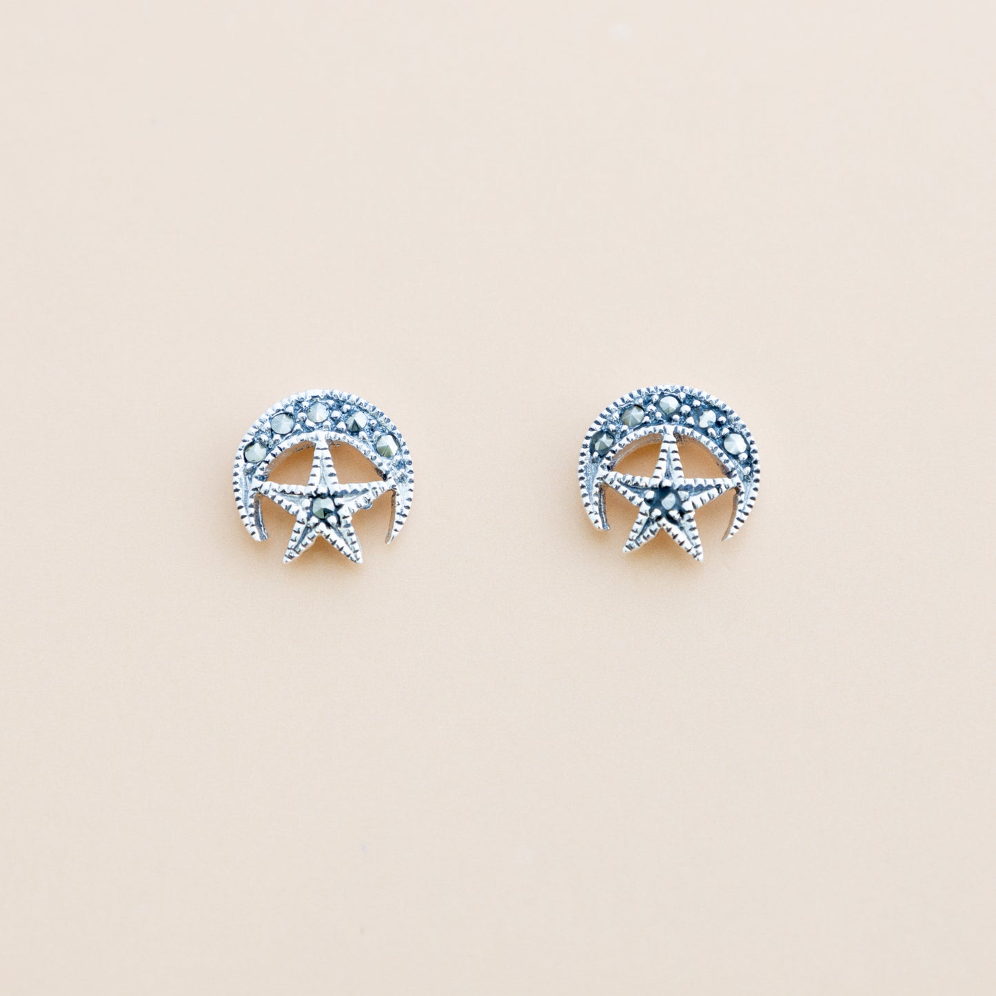 LAST PAIR - Moon and Star Marcasite Studs