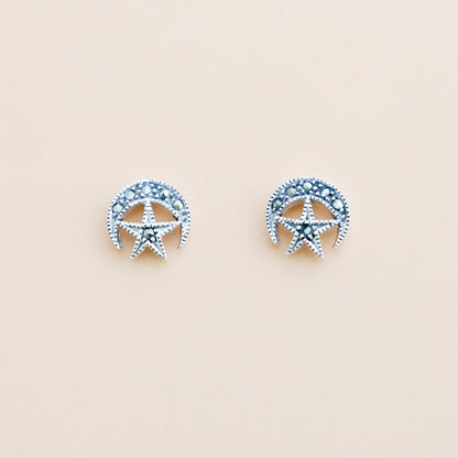 LAST PAIR - Moon and Star Marcasite Studs