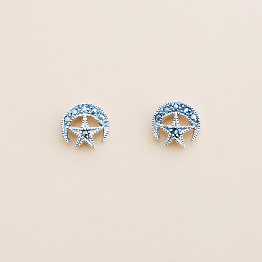 LAST PAIR - Moon and Star Marcasite Studs