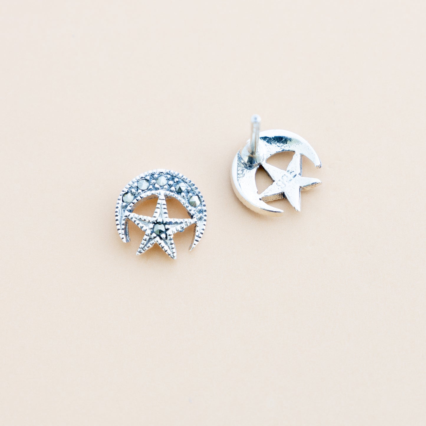 LAST PAIR - Moon and Star Marcasite Studs