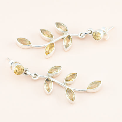 Citrine Leaf Dangle Earrings
