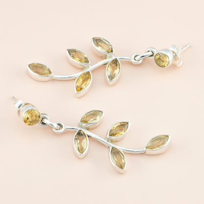 Citrine Leaf Dangle Earrings