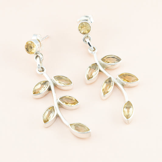 Citrine Leaf Dangle Earrings