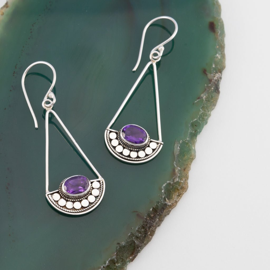 Sterling Silver Amethyst Gemstone Dangle Earrings - The Silver Alchemist