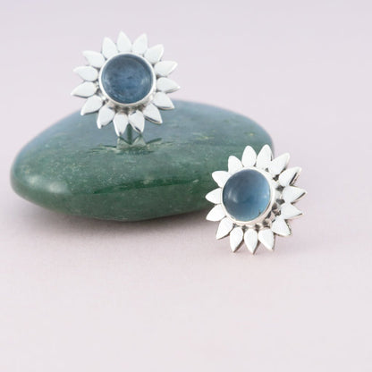 Sterling Silver Apatite Flower Studs - The Silver Alchemist