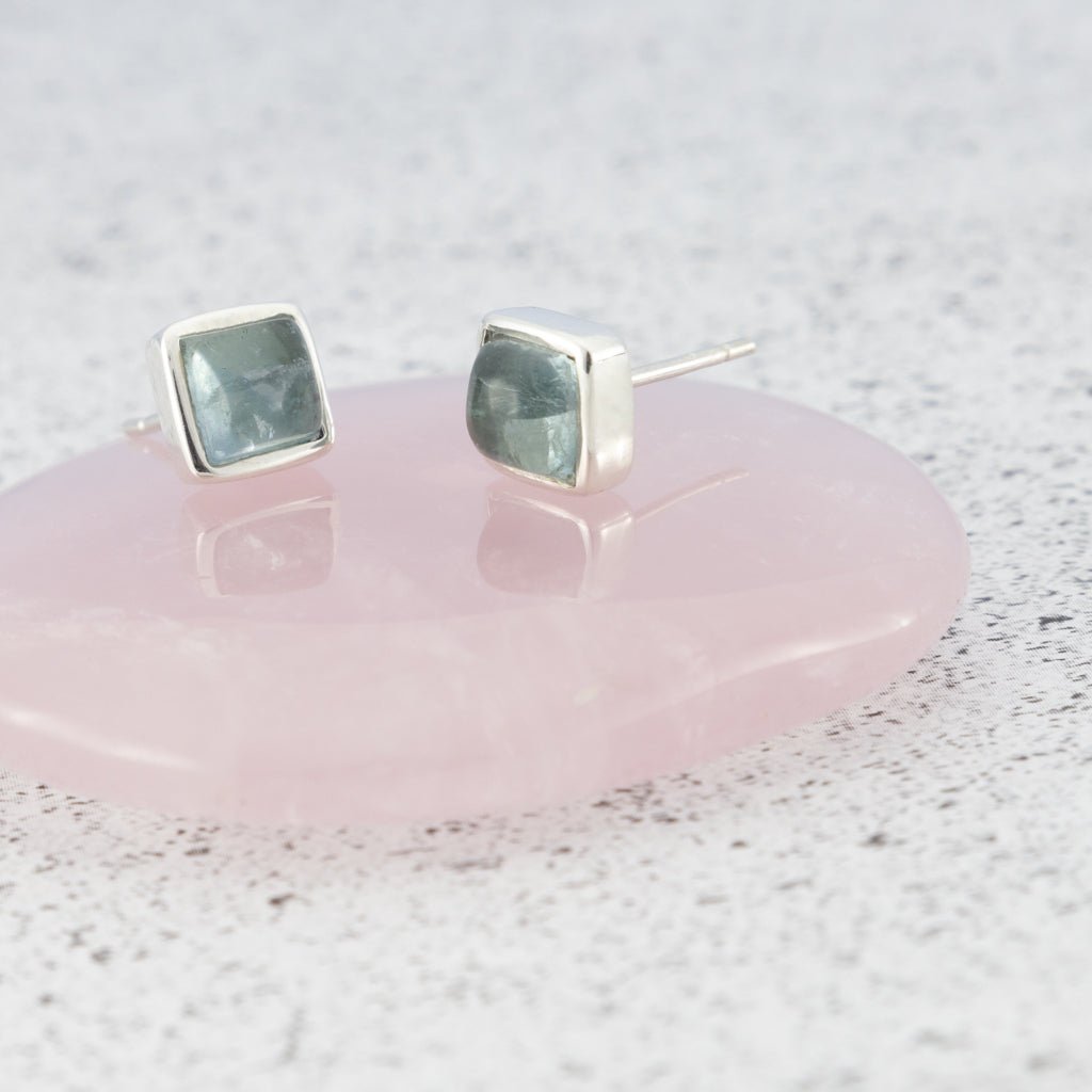 Sterling Silver Apatite Square Studs - The Silver Alchemist