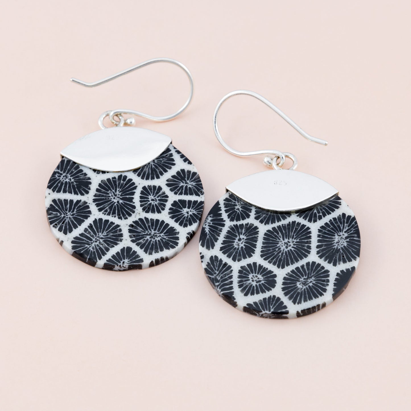Black Coral Silver Earrings